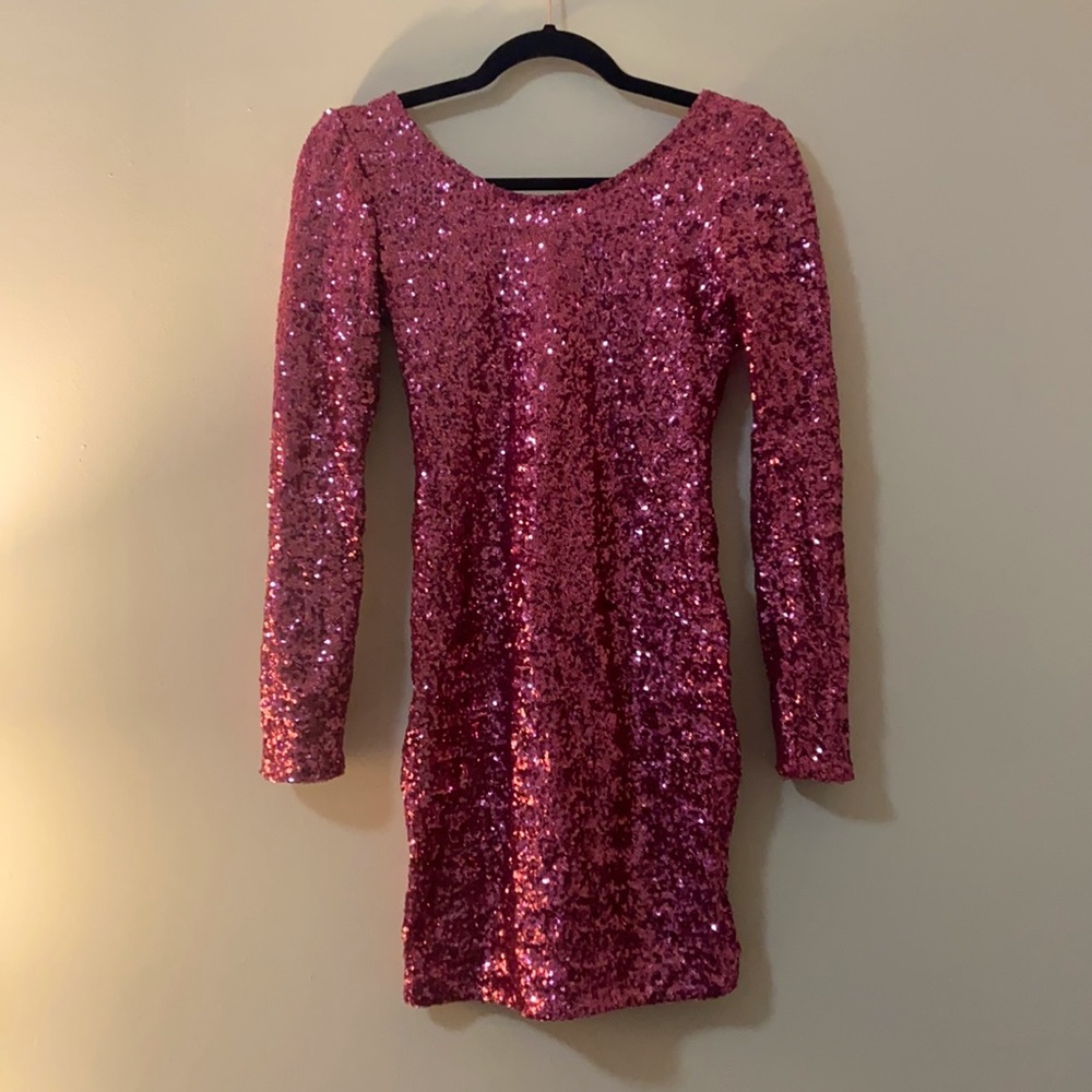 Low back pink sequence dress